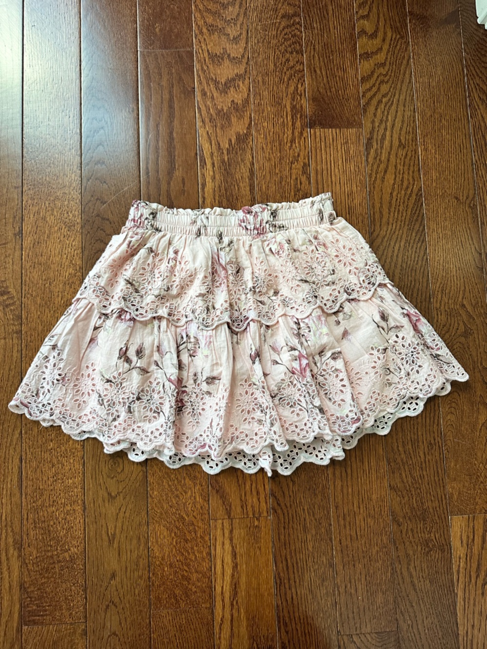 GAP Love Shack Fancy Pink Floral Eyelet Tiered Mini Skirt